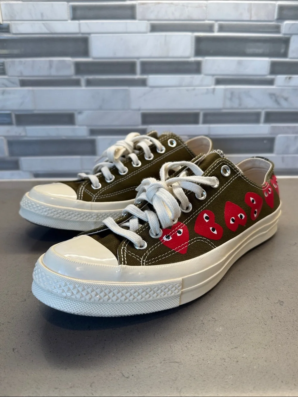 Converse x COMME des GARÇONS Olive Green Low Top Sneakers - Picture 1 of 8